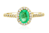 Oval Emerald and Diamond Halo Engagement Ring in 14k Yellow Gold