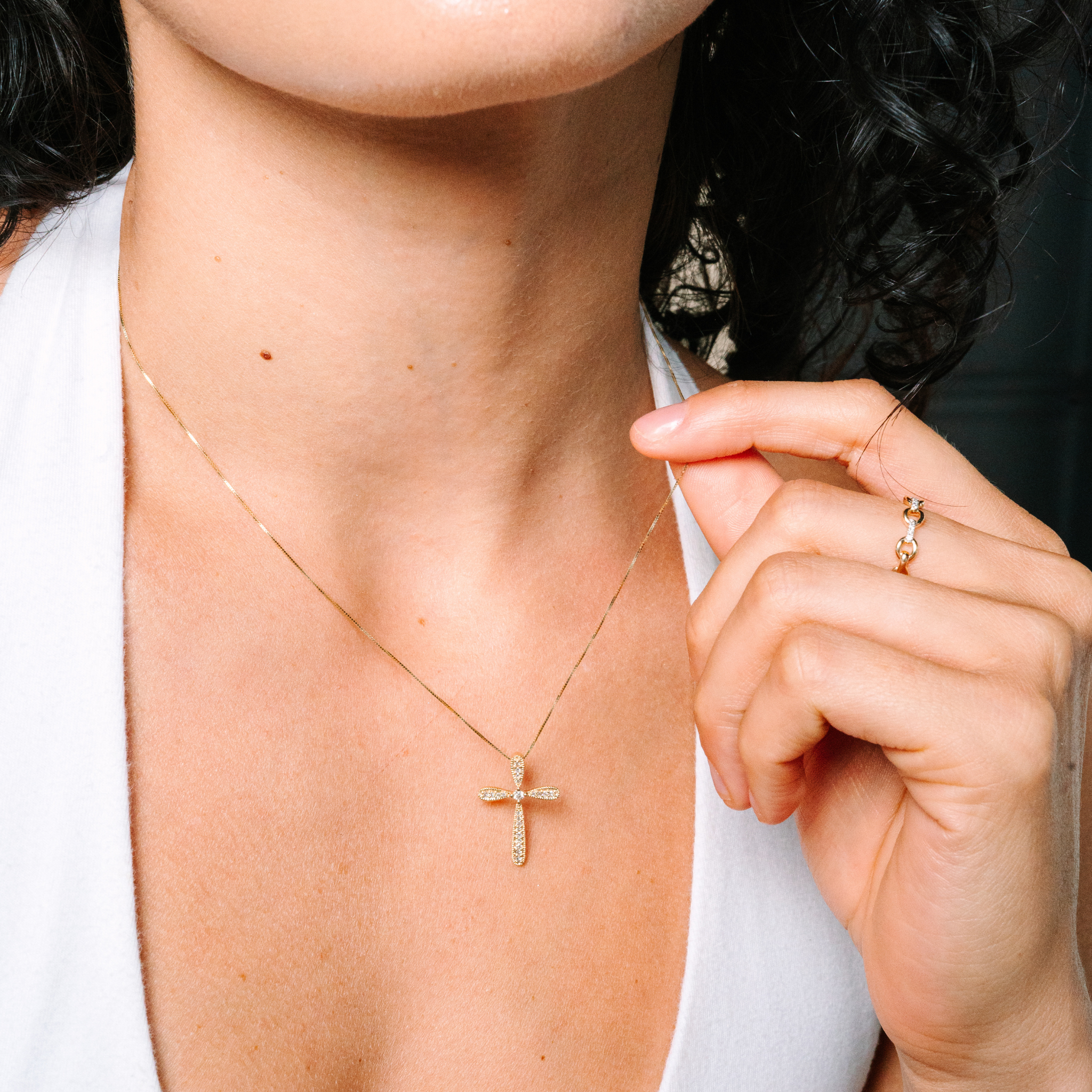 Diamond Milgrain Cross Necklace