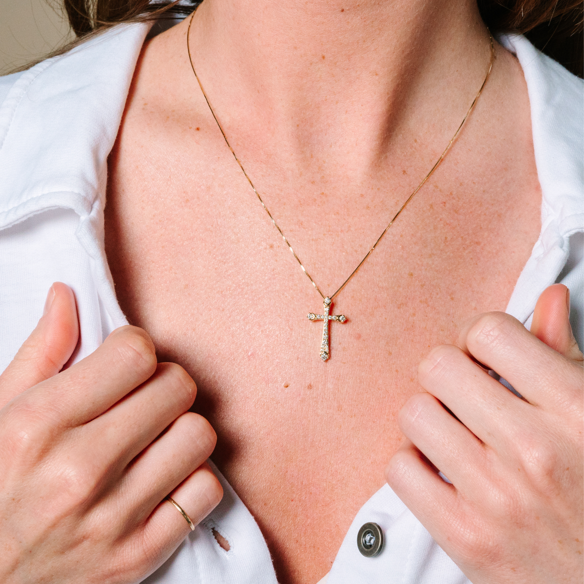 Graduated Diamond Cross Necklace