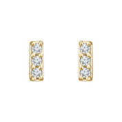 14K gold stud earrings with three round diamonds each, timeless fine jewelry for everyday wear