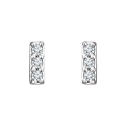 14K gold diamond stud earrings with three round brilliants in vertical bar setting