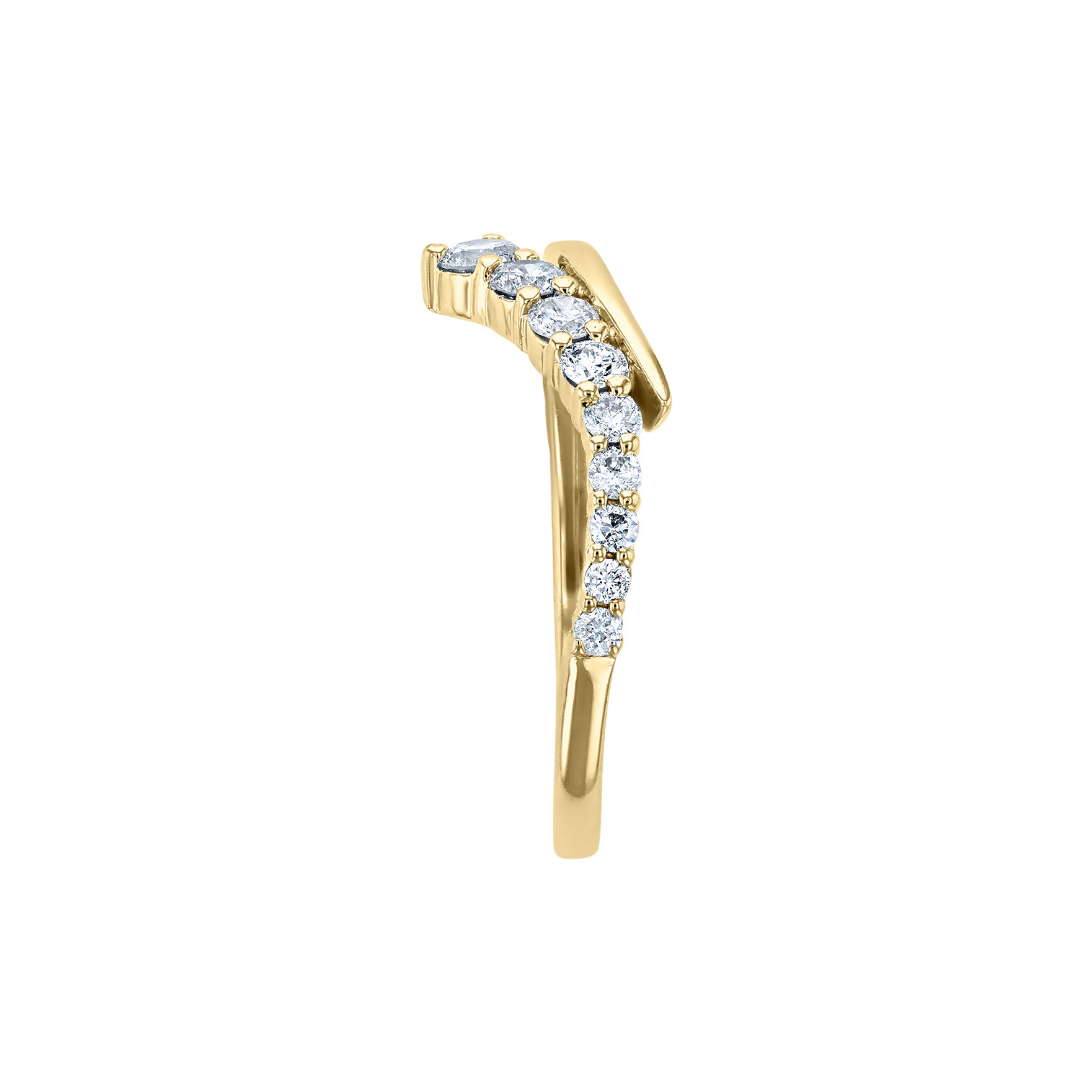 14K gold diamond stackable ring with curved design and round brilliant stones