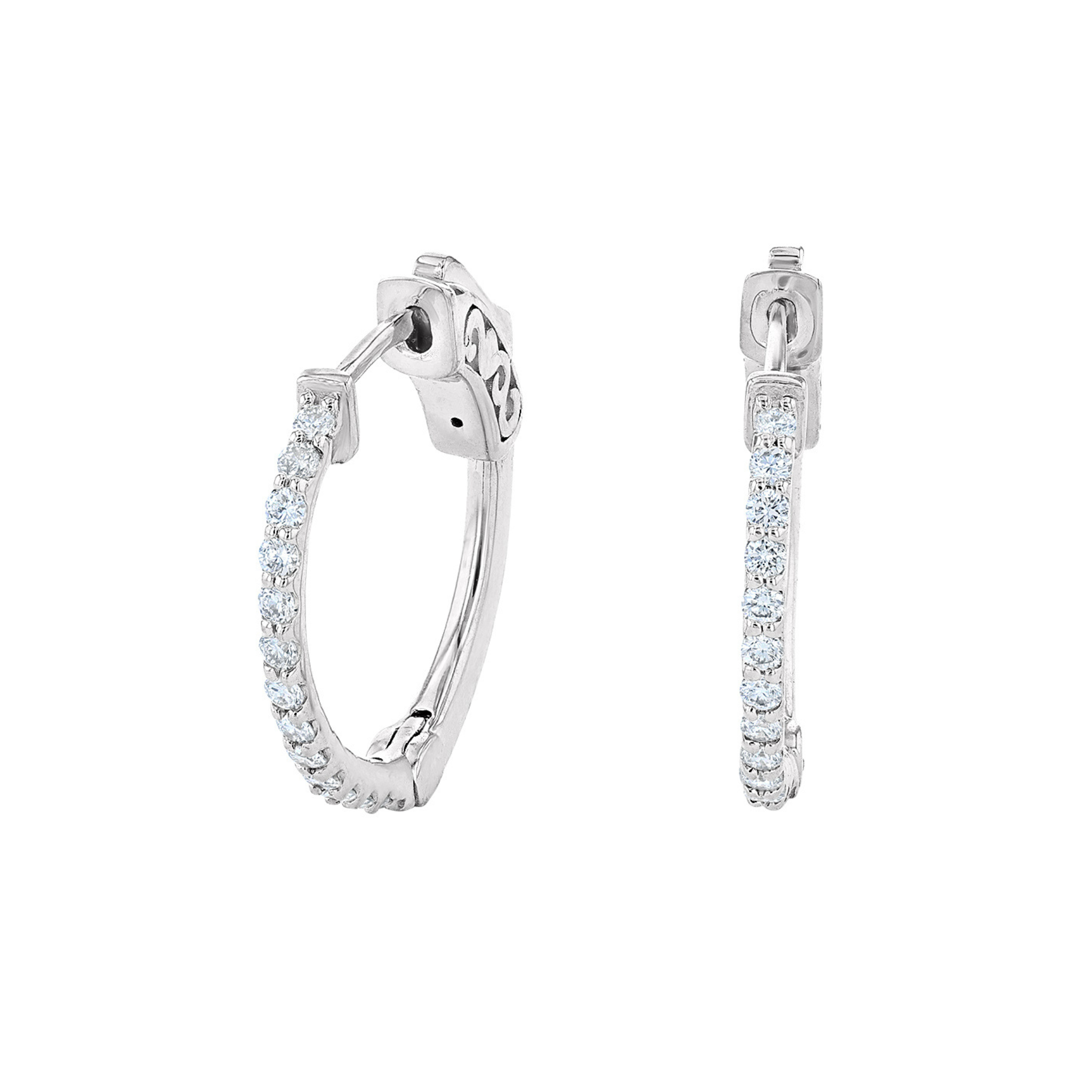 14K white gold diamond hoop earrings with pave-set stones, timeless fine jewelry for everyday wear