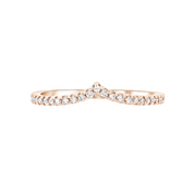 14K rose gold diamond eternity band with delicate crossover design, perfect for everyday wear