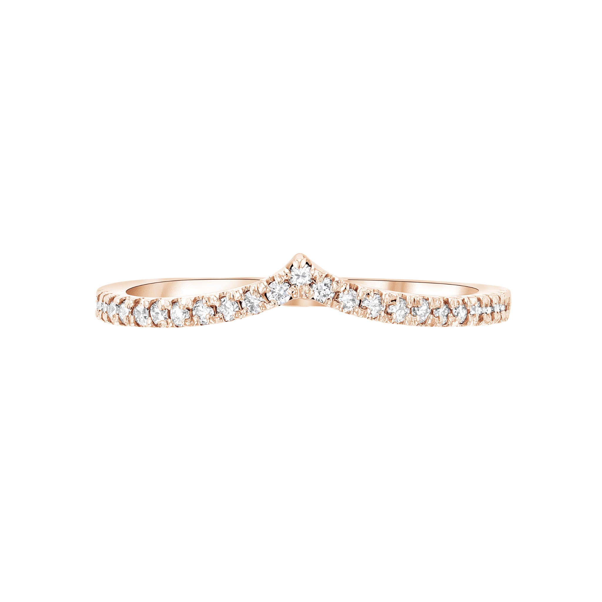 14K rose gold diamond eternity band with delicate crossover design, perfect for everyday wear