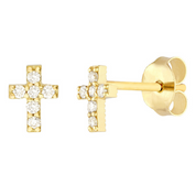 14K gold cross stud earrings with diamond accents, timeless fine jewelry for everyday wear