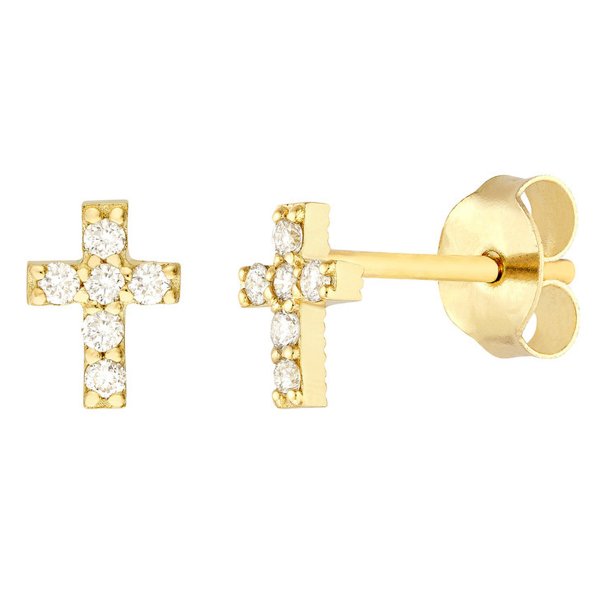 14K gold cross stud earrings with diamond accents, timeless fine jewelry for everyday wear