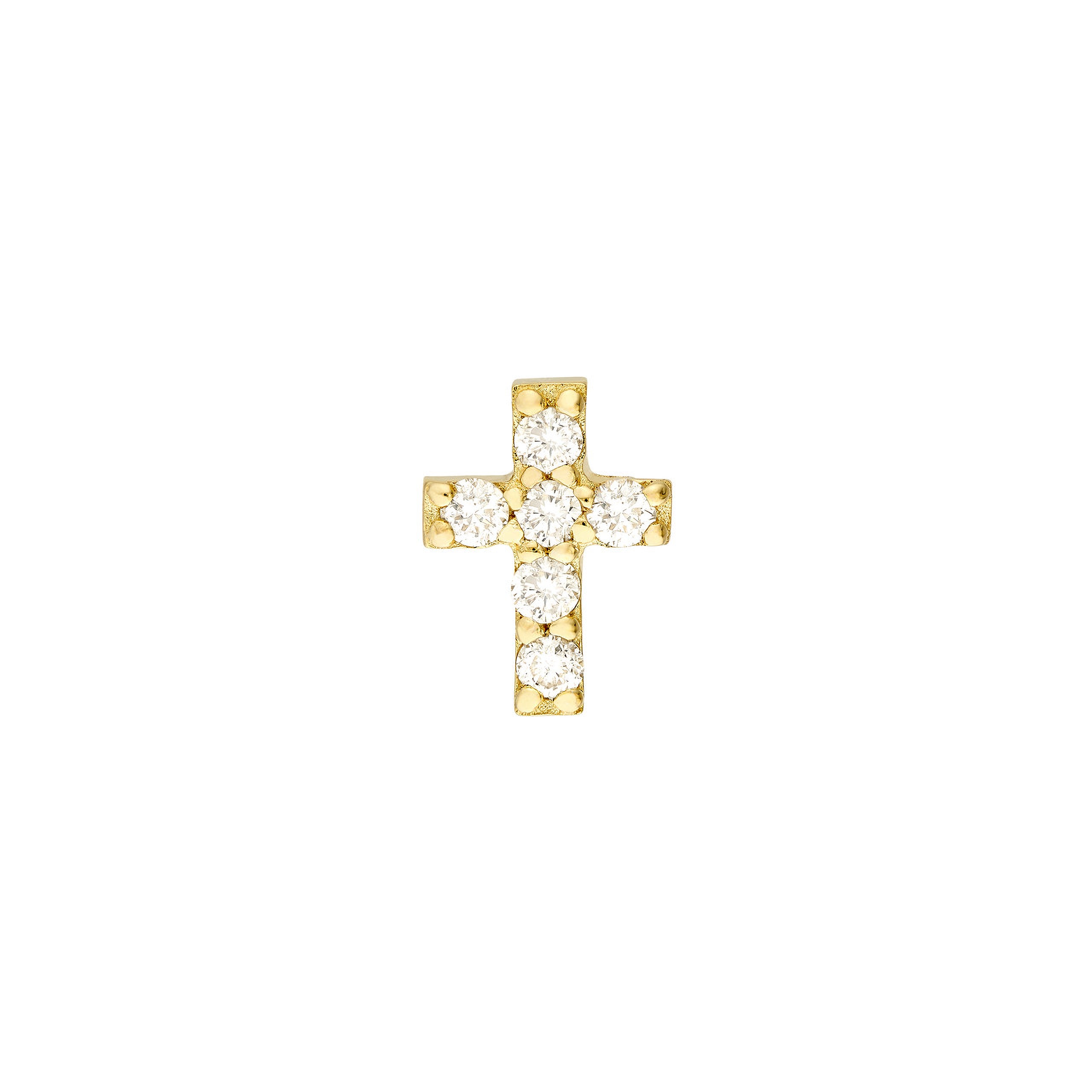 14K gold cross pendant with round diamonds, timeless fine jewelry for everyday wear