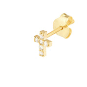 14K gold cross earring with diamond accents, timeless fine jewelry for everyday wear
