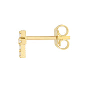 14K gold stud earring with diamond accents and textured edge, perfect for everyday wear