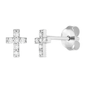 Diamond cross stud earrings in 14K white gold, timeless fine jewelry for everyday wear