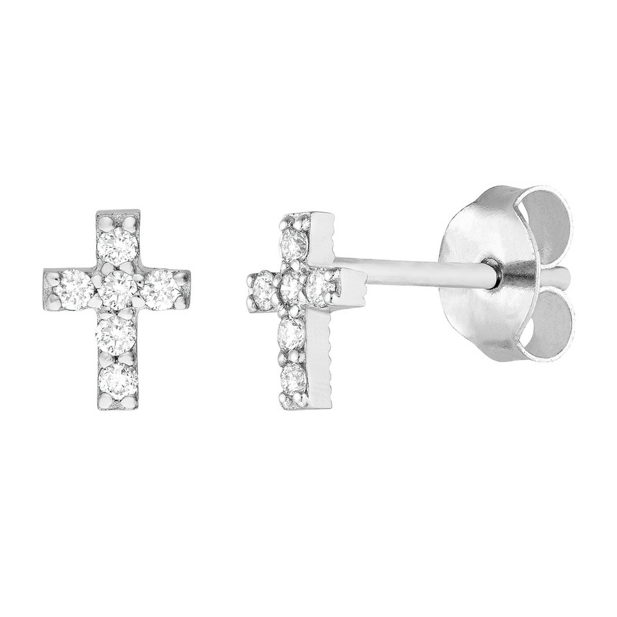 Diamond cross stud earrings in 14K white gold, timeless fine jewelry for everyday wear