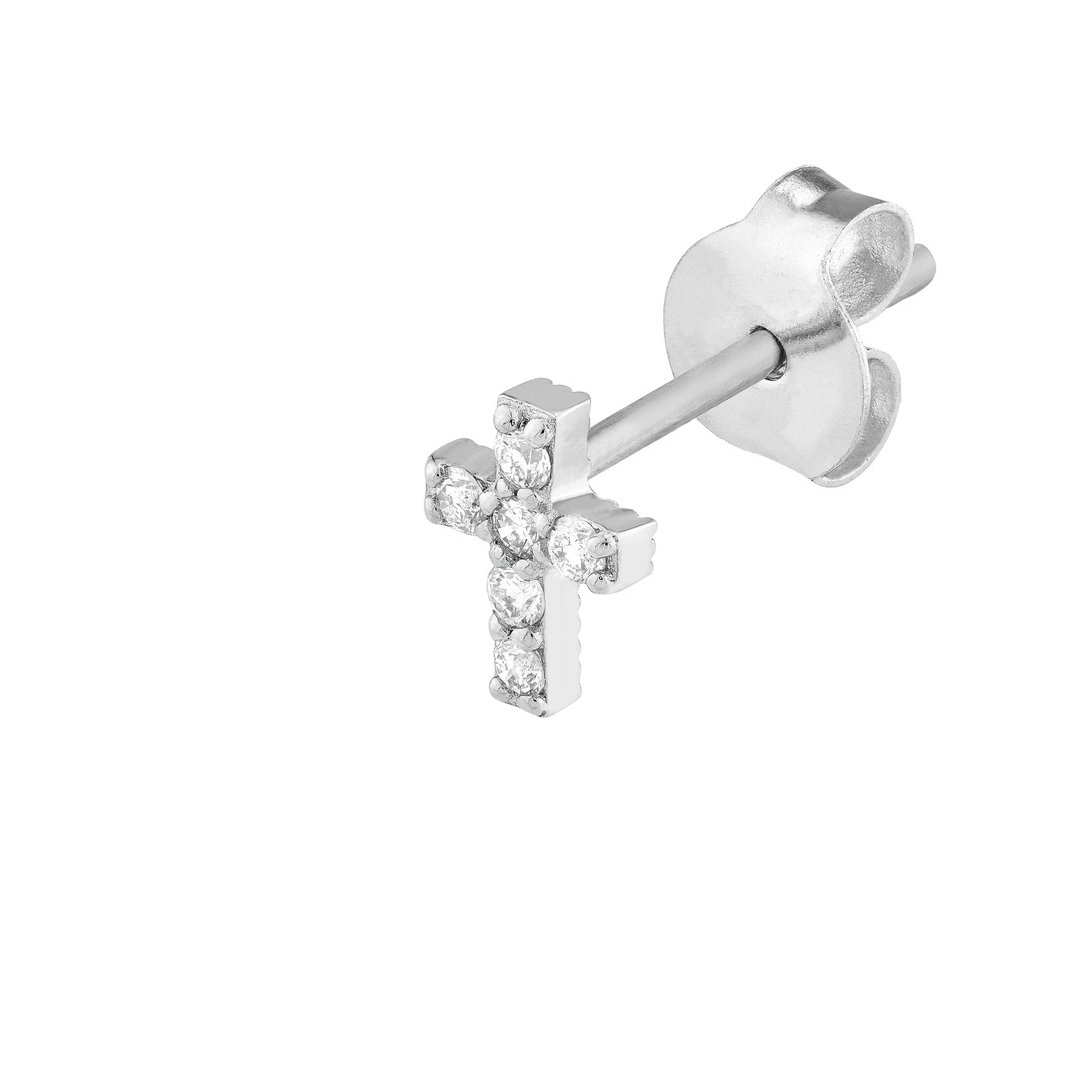 Diamond cross stud earring in 14K gold, timeless fine jewelry for everyday wear