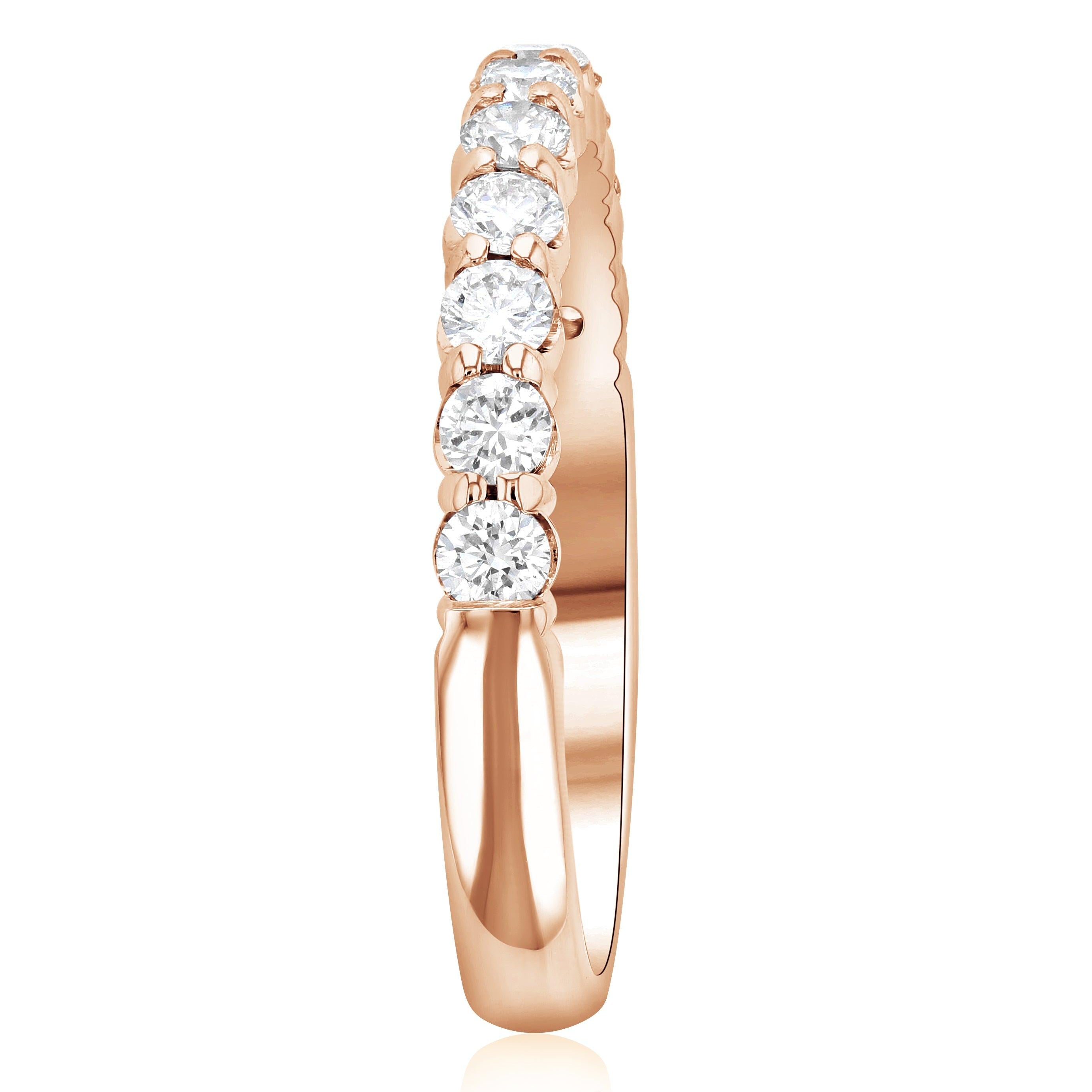 Rose gold diamond eternity band with round brilliant stones, timeless fine jewelry