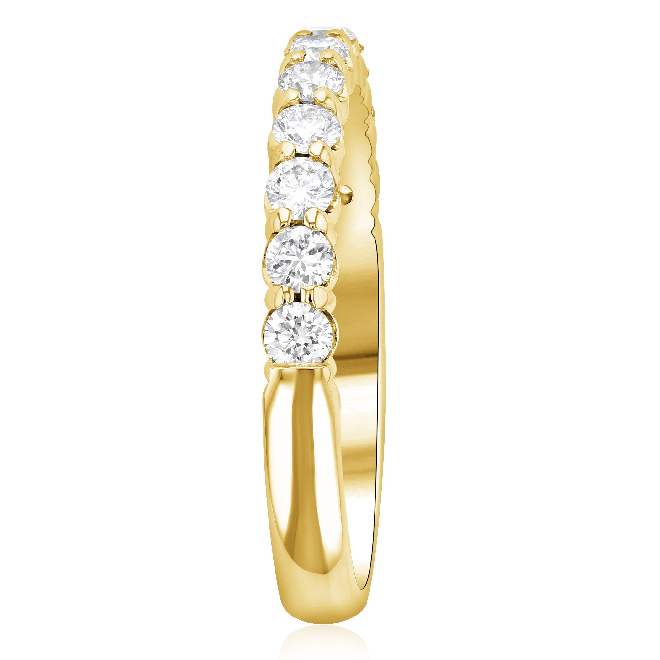 14K gold diamond eternity band with round brilliant stones, timeless fine jewelry for everyday wear