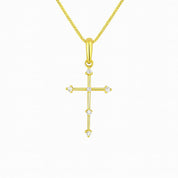 14K gold cross necklace with diamond accents on a delicate chain, timeless fine jewelry