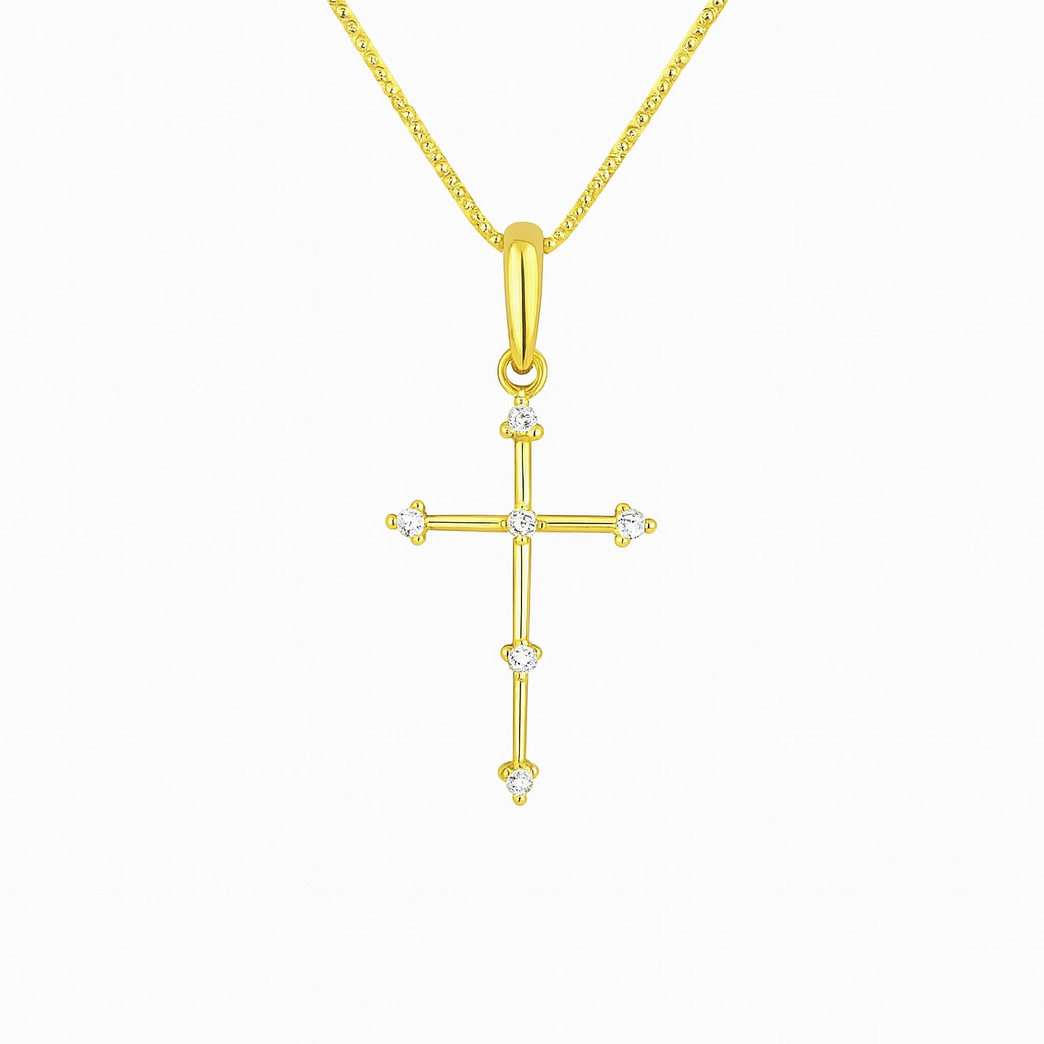 14K gold cross necklace with diamond accents on a delicate chain, timeless fine jewelry