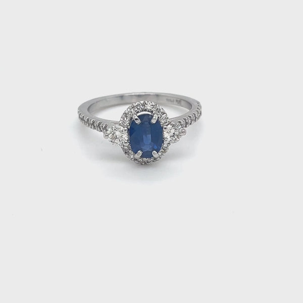 Sapphire Oval Diamond Halo Engagement Ring (1.60 ct. tw.)