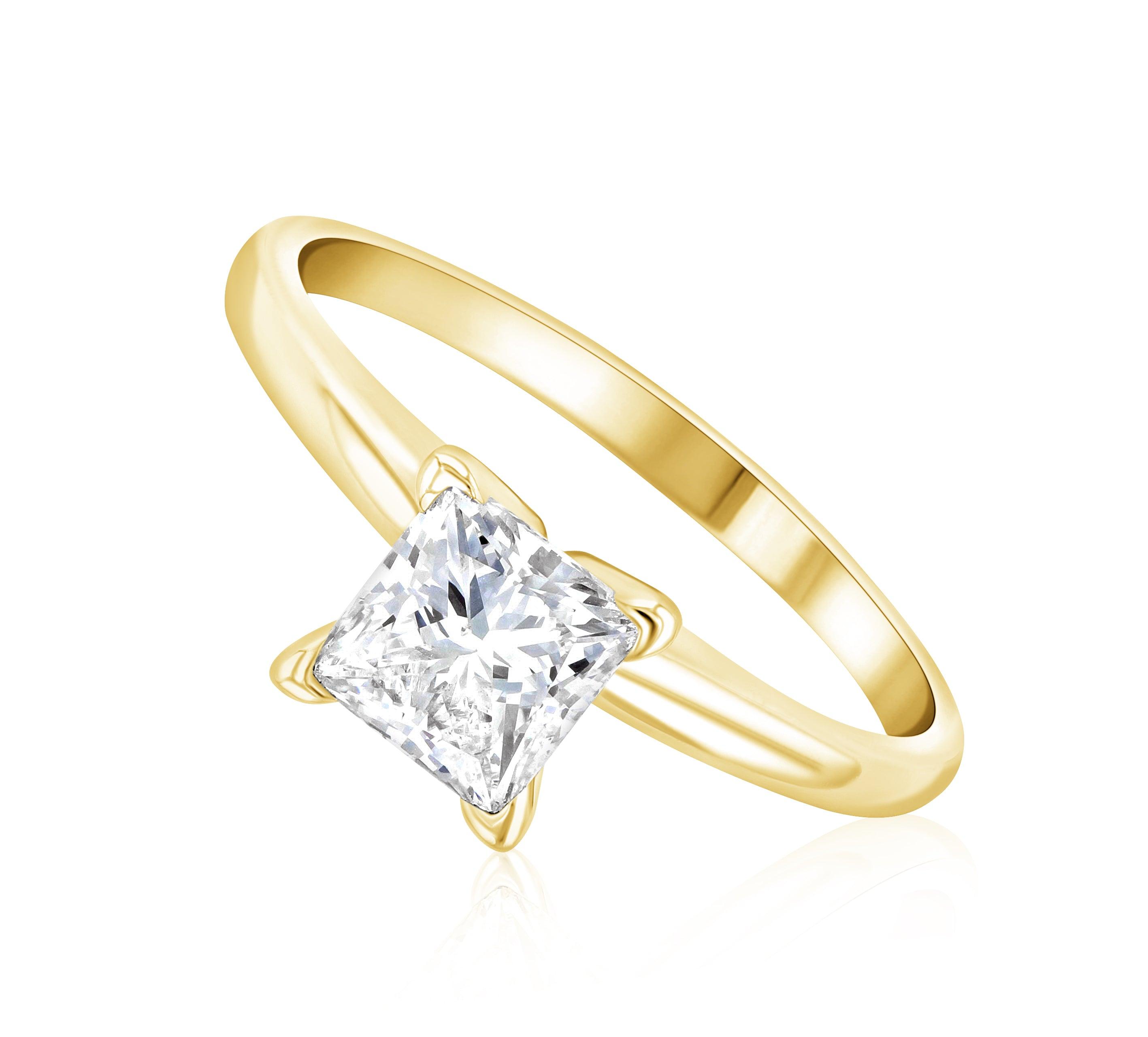14K gold solitaire ring with princess cut diamond, timeless fine jewelry for everyday wear
