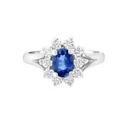 Princess Diana Oval Sapphire and Diamond Halo Ring
