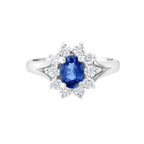 Princess Diana Oval Sapphire and Diamond Halo Ring