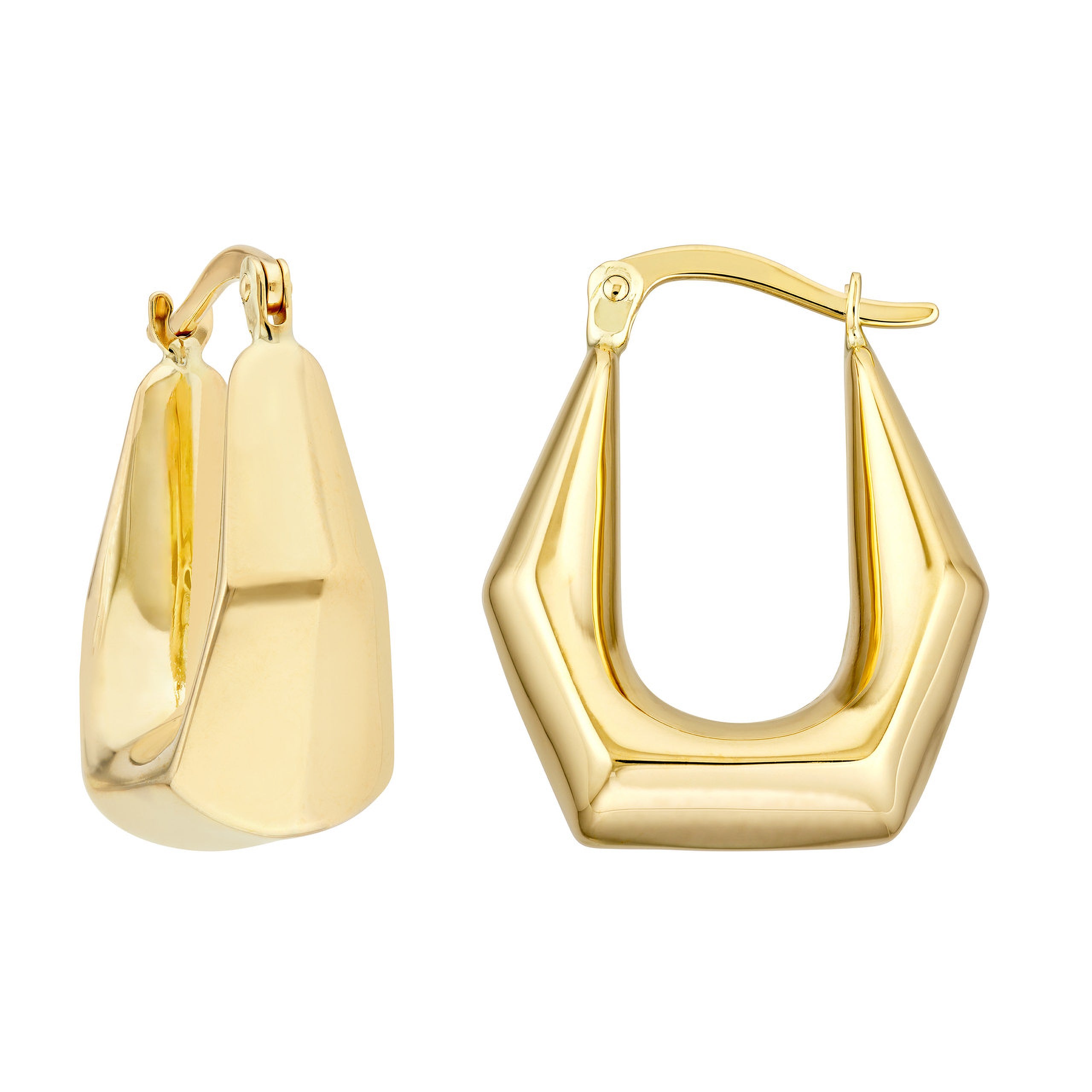 14K gold geometric hoop earrings, modern fine jewelry for everyday wear