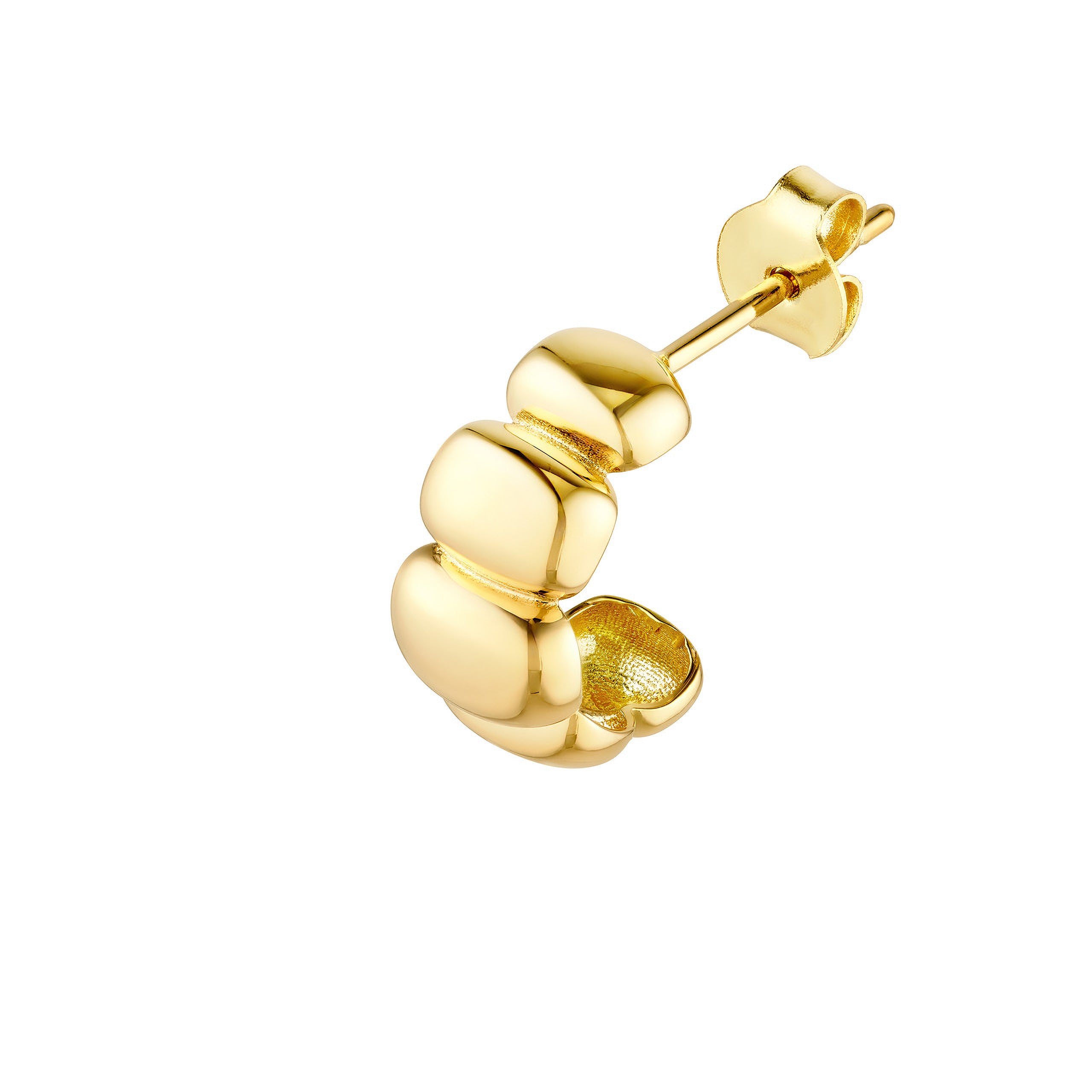 14K gold stud earring with textured, stacked bead design, timeless fine jewelry for everyday wear
