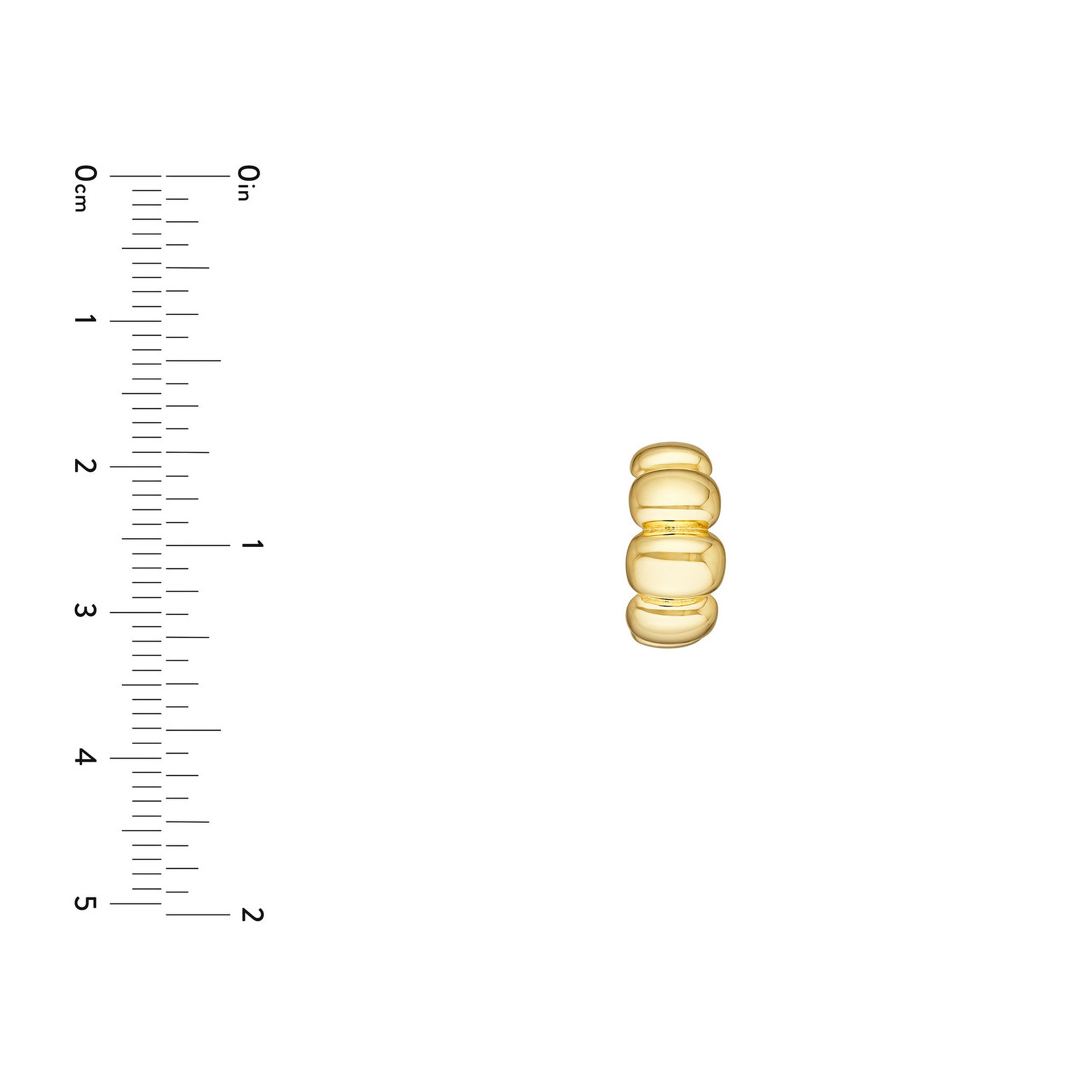 14K gold bead charm with stacked design, shown next to ruler for scale, ideal for necklaces or bracelets