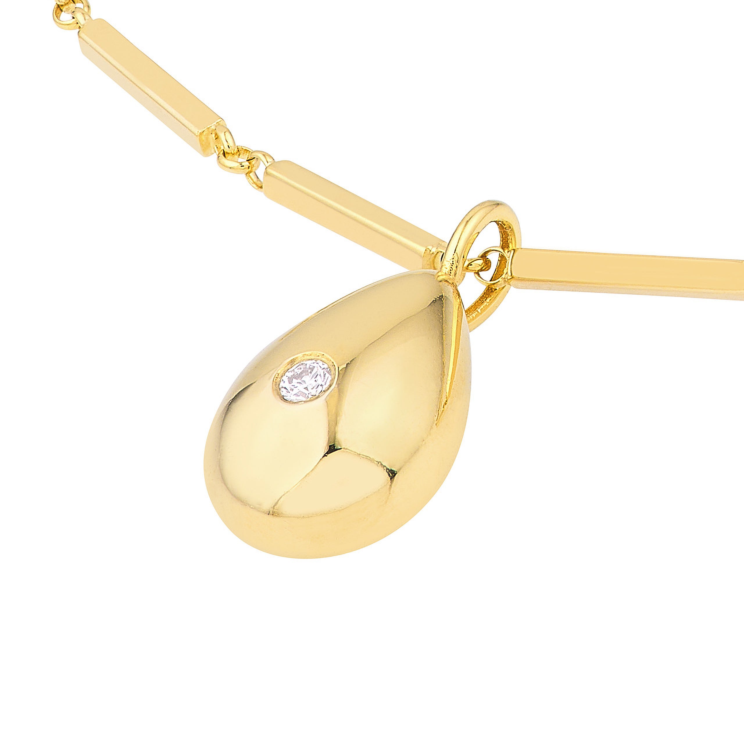 14K gold teardrop pendant necklace with diamond accent, modern fine jewelry design