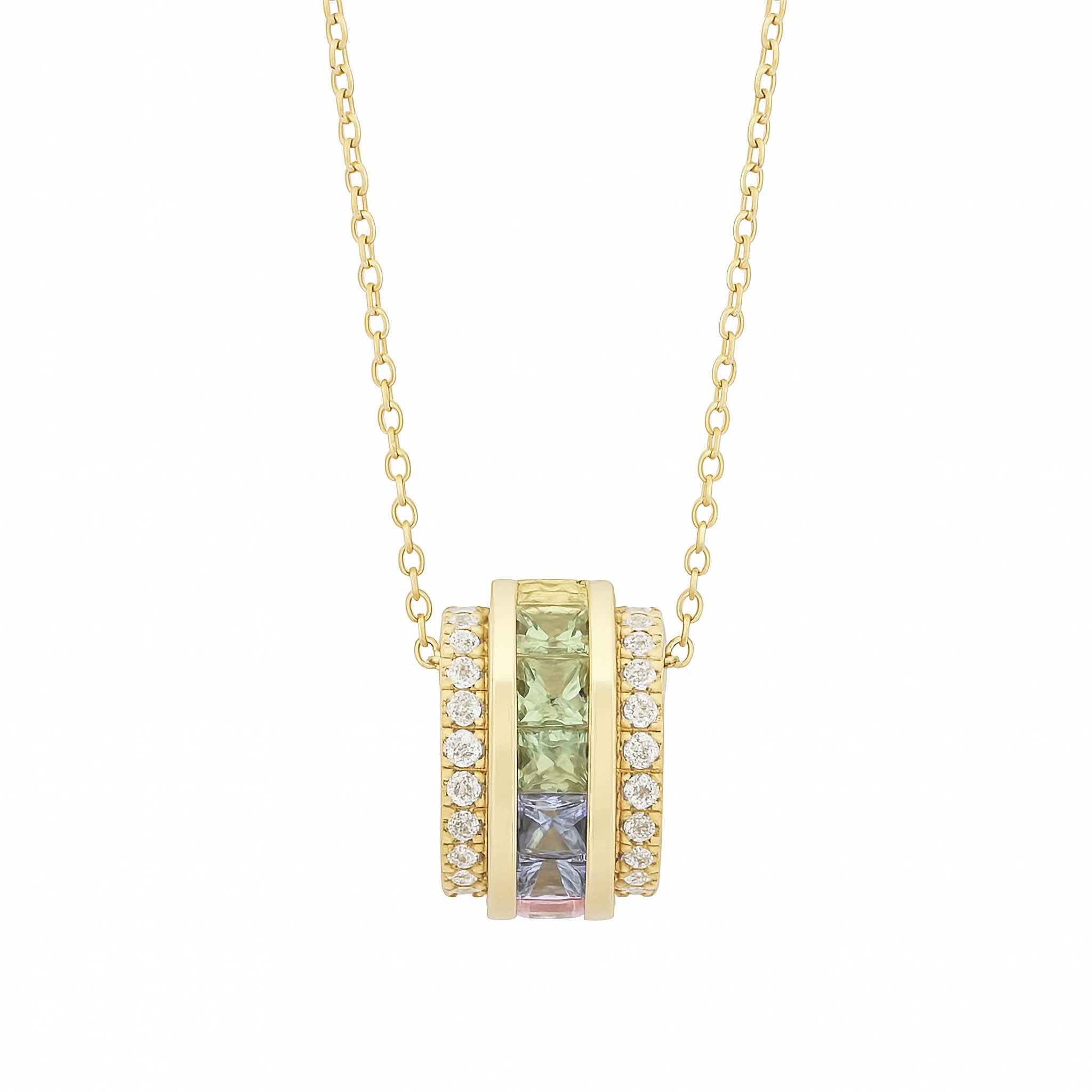 14K gold necklace with rainbow sapphire pendant and diamond accents, timeless fine jewelry
