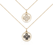14K gold necklaces with diamond and onyx clover pendants, timeless fine jewelry for everyday wear
