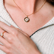 14K gold necklace with diamond flower pendant and matching ring, timeless fine jewelry for everyday wear