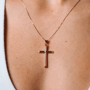 Round Tube Latin Cross Necklace in 14K Yellow Gold