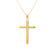 Round Tube Latin Cross Necklace in 14K Yellow Gold