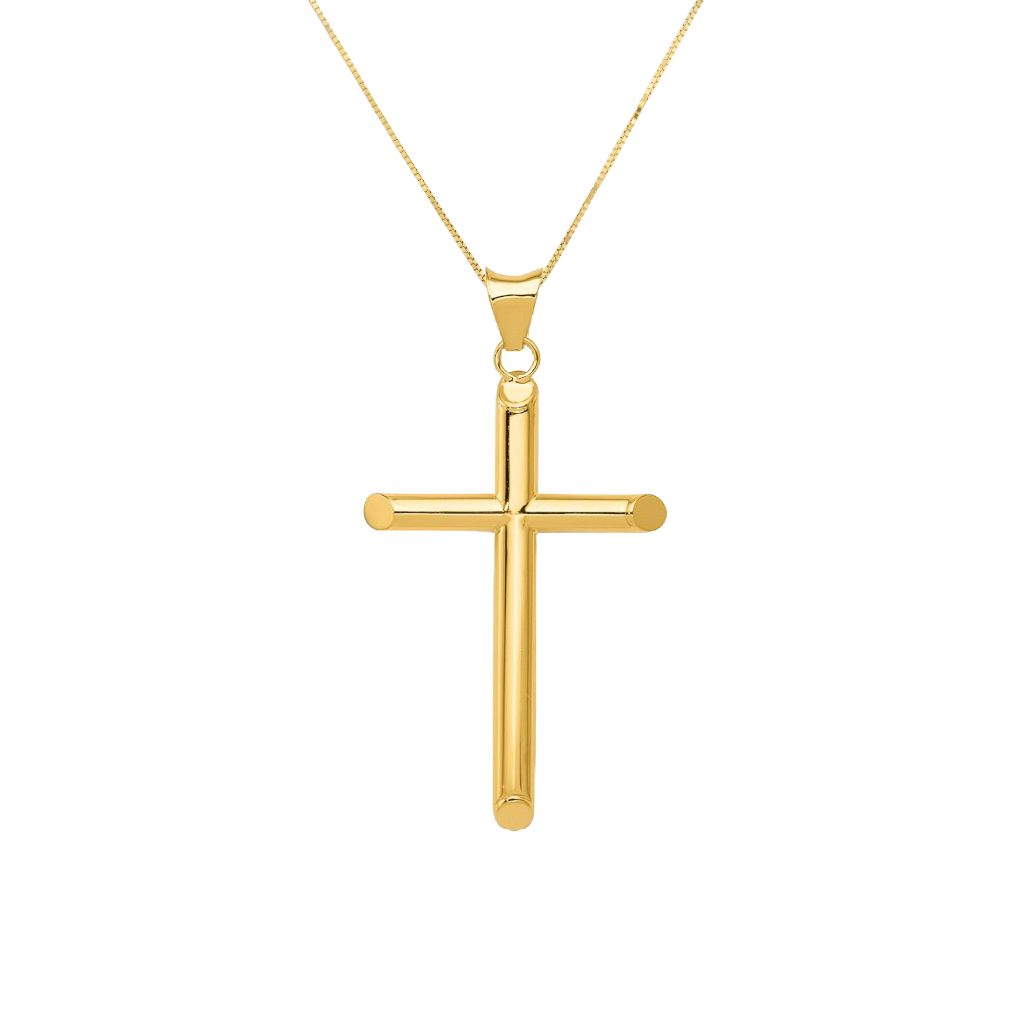 Round Tube Latin Cross Necklace in 14K Yellow Gold