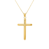Round Tube Latin Cross Necklace in 14K Yellow Gold