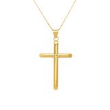 Round Tube Latin Cross Necklace in 14K Yellow Gold