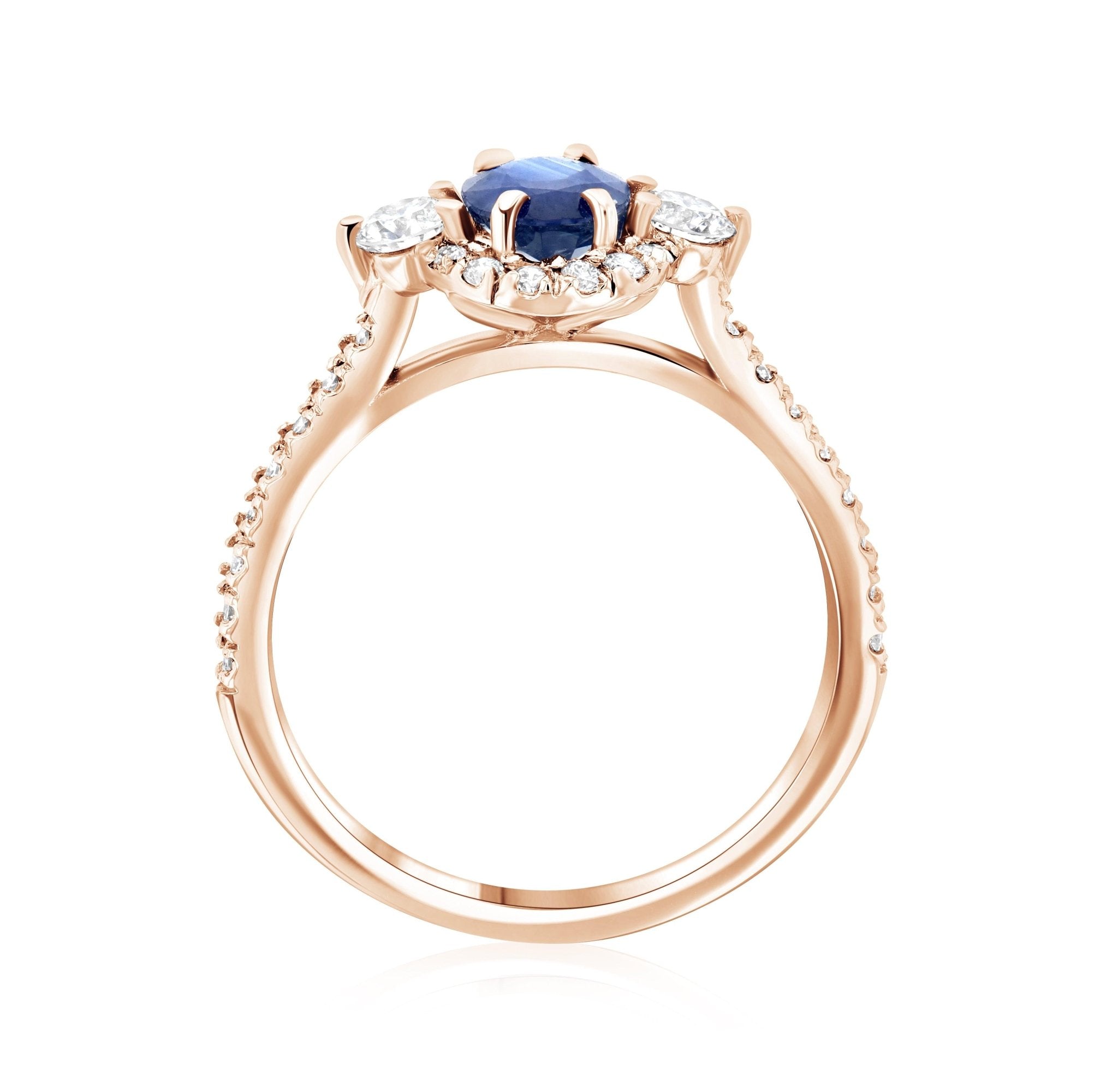 Sapphire Oval Diamond Halo Engagement Ring in 14k Rose Gold (1.60 ct. tw.)