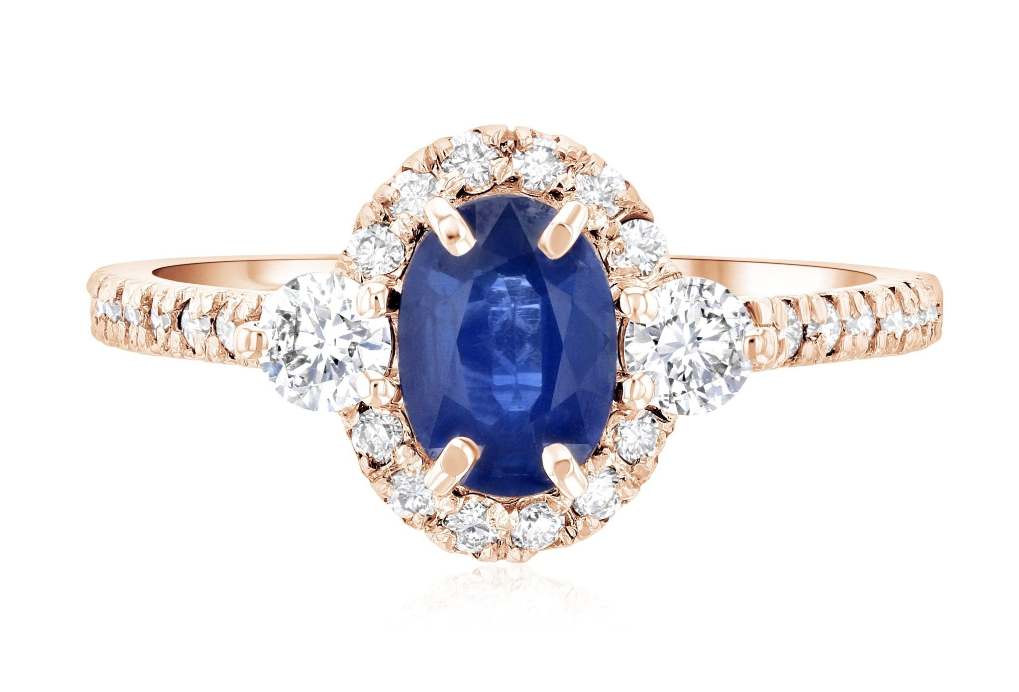 Sapphire Oval Diamond Halo Engagement Ring in 14k Rose Gold (1.60 ct. tw.)