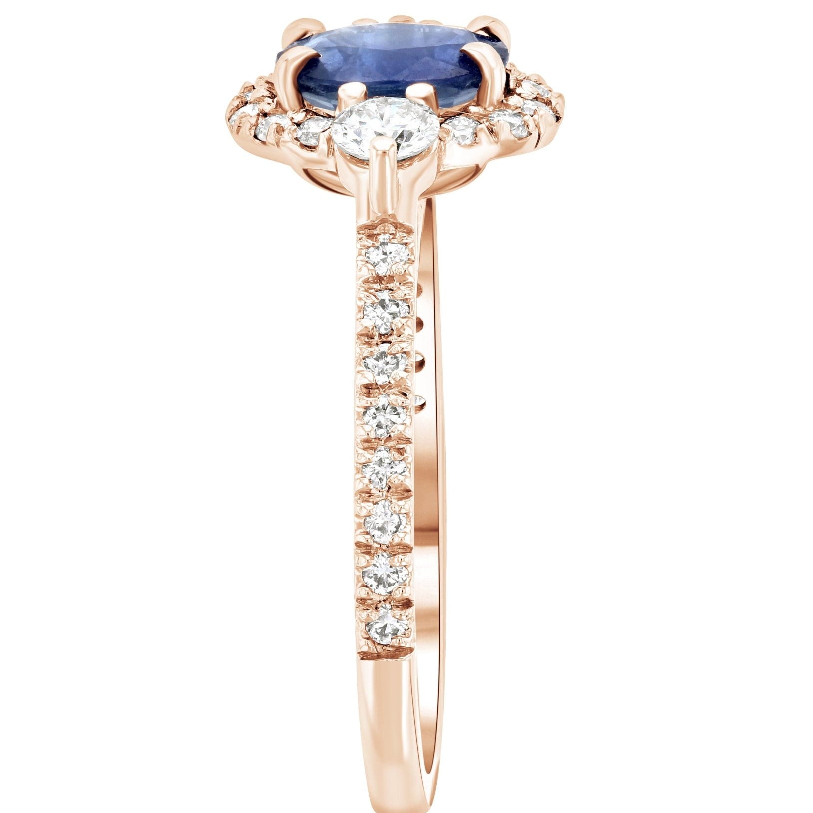Sapphire Oval Diamond Halo Engagement Ring in 14k Rose Gold (1.60 ct. tw.)