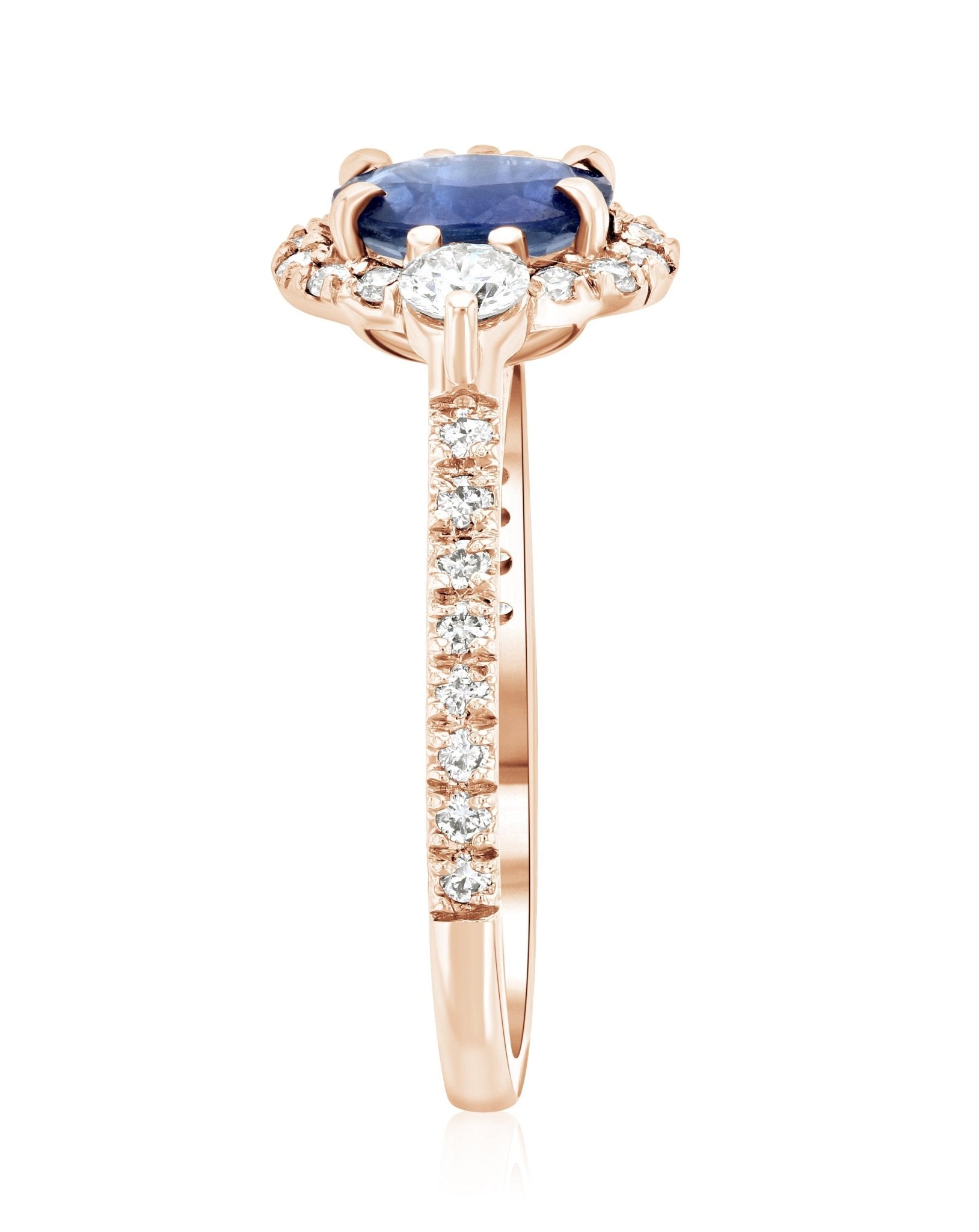Sapphire Oval Diamond Halo Engagement Ring in 14k Rose Gold (1.60 ct. tw.)