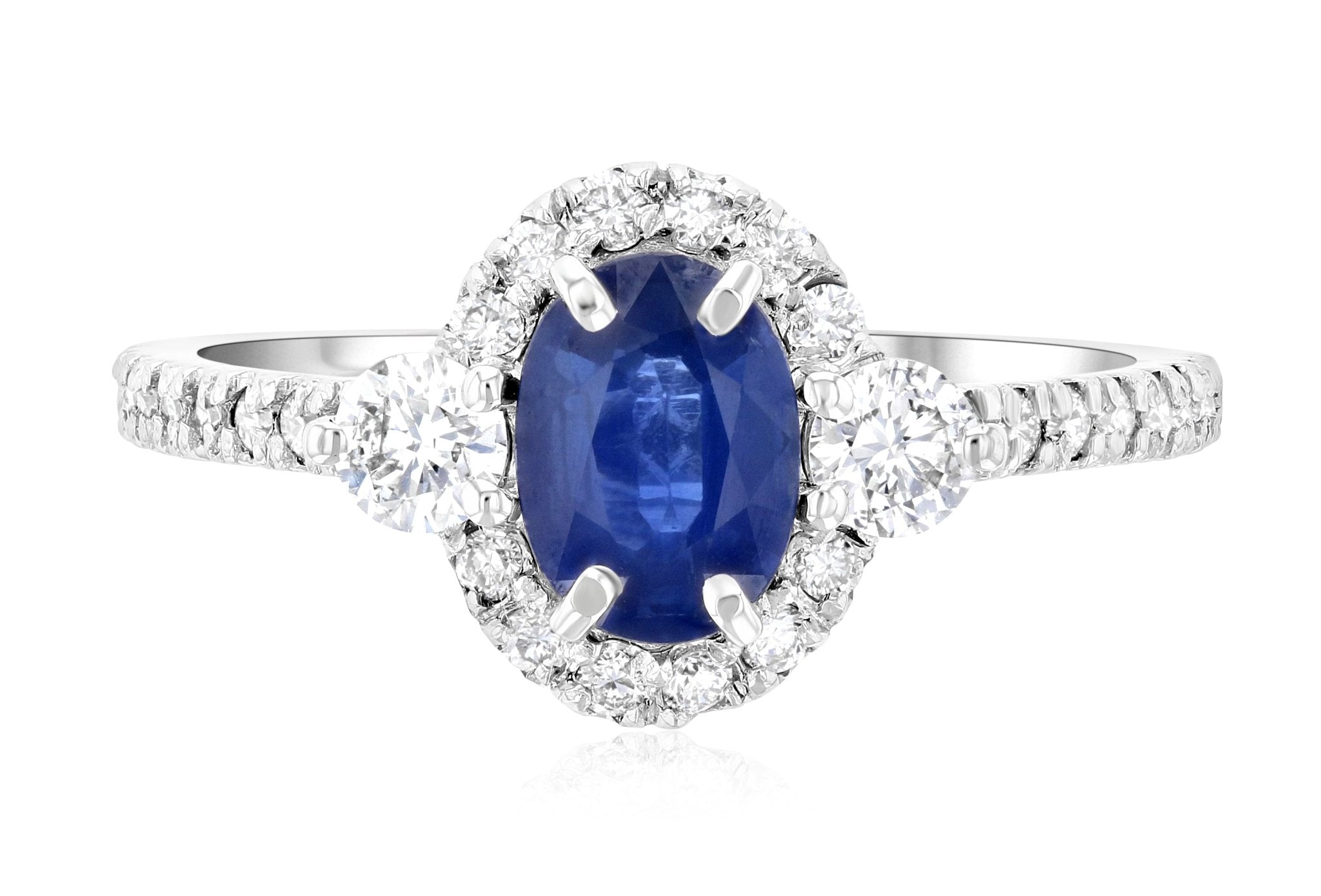 Sapphire Oval Diamond Halo Engagement Ring in 14k White Gold (1.60 ct. tw.)
