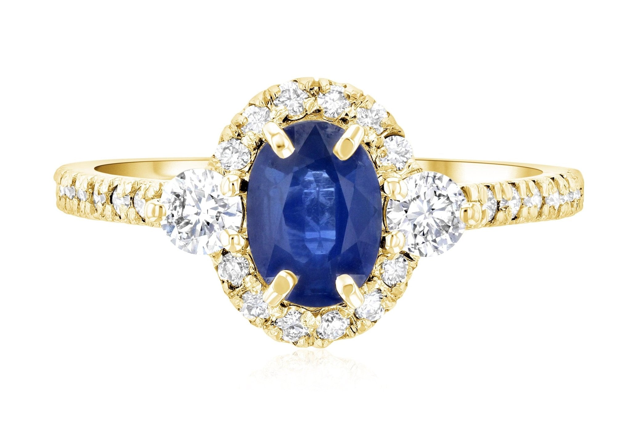 Sapphire Oval Diamond Halo Engagement Ring in 14k Yellow Gold (1.60 ct. tw.)