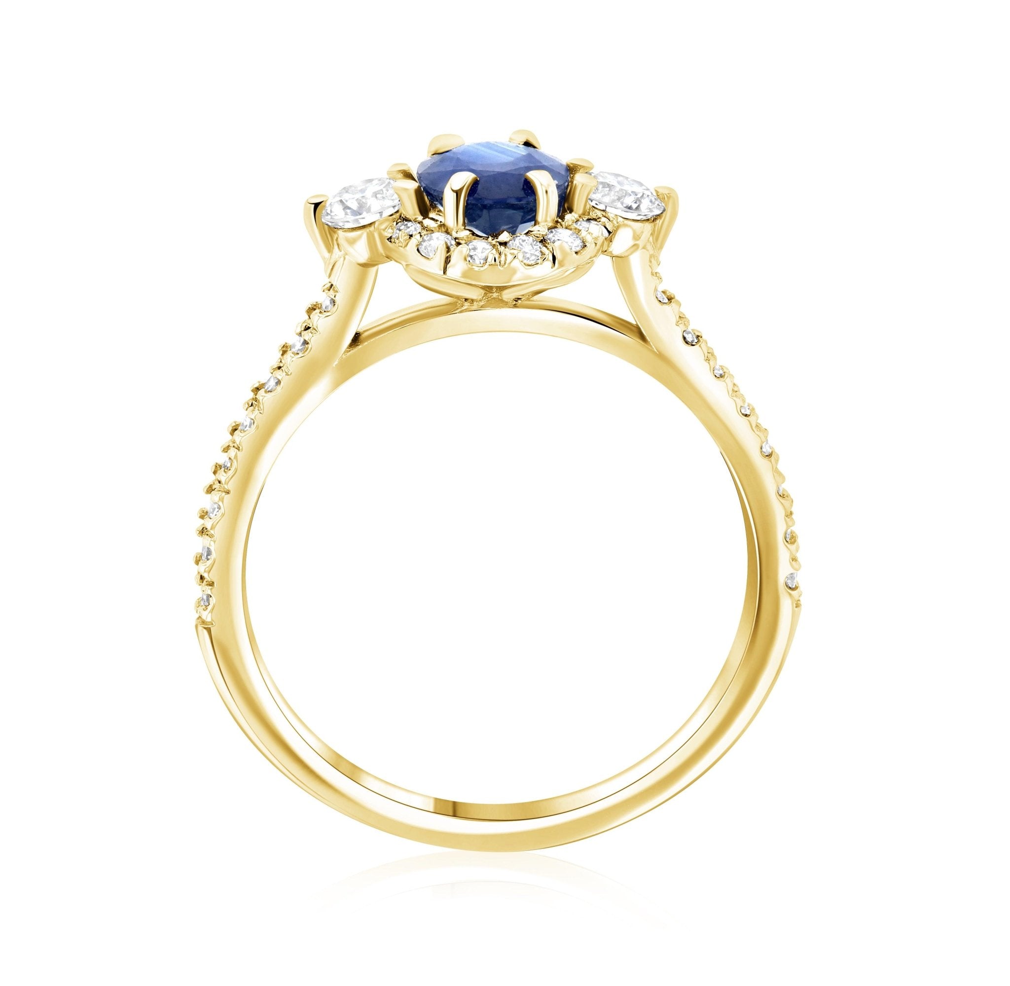 Sapphire Oval Diamond Halo Engagement Ring in 14k Yellow Gold (1.60 ct. tw.)