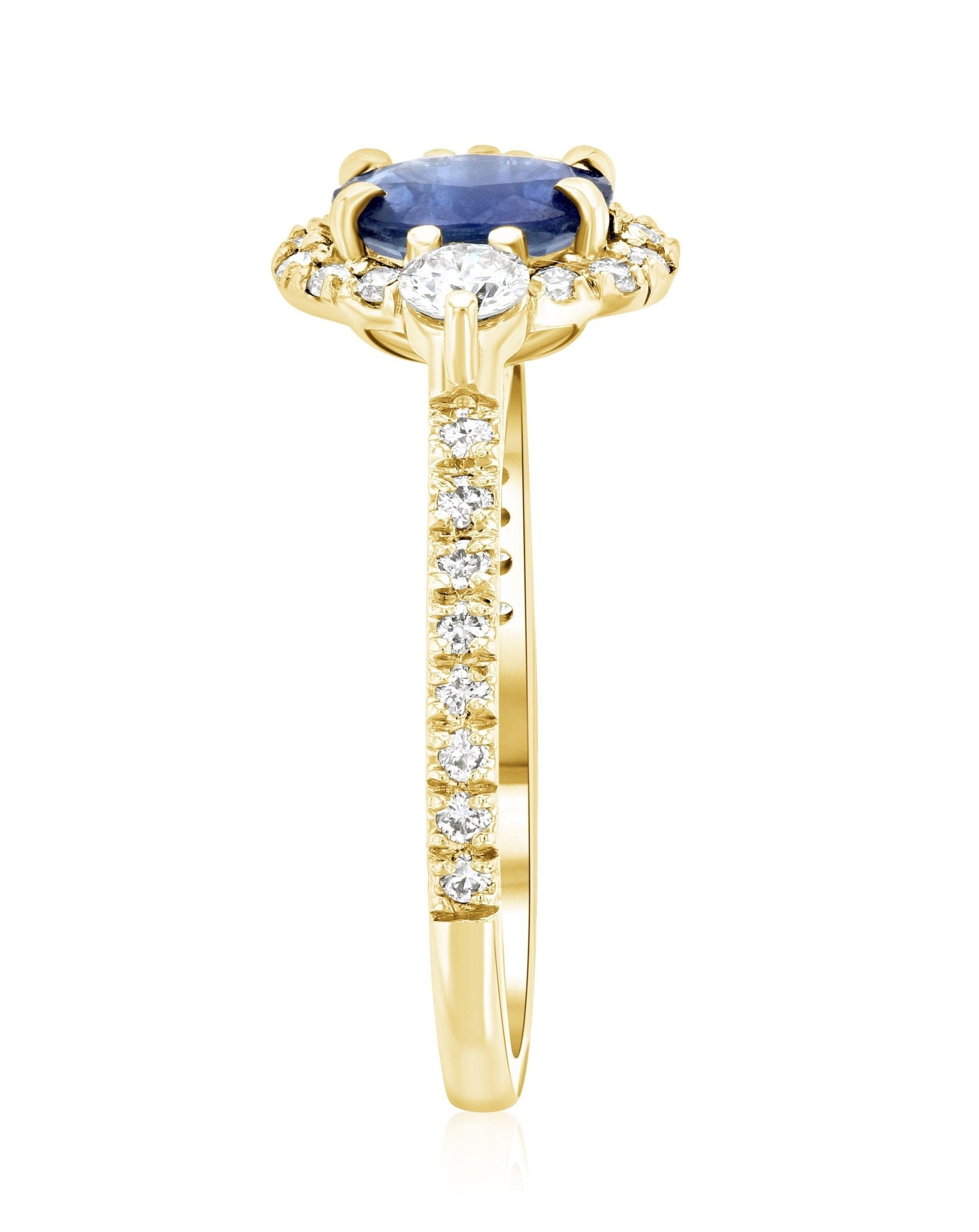 Sapphire Oval Diamond Halo Engagement Ring in 14k Yellow Gold (1.60 ct. tw.)