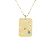 14K gold tag necklace with star, diamond, and blue topaz accents, perfect for everyday wear