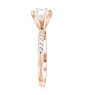 Six-Prong Pavé Round Diamond Solitaire Engagement Ring in 14k Rose Gold