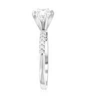 Six-Prong Pavé Round Diamond Solitaire Engagement Ring in 14k White Gold