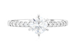 Six-Prong Pavé Round Diamond Solitaire Engagement Ring in 14k White Gold