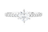 Six-Prong Pavé Round Diamond Solitaire Engagement Ring in 14k White Gold